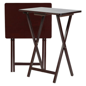 PJ Wood Folding TV Snack Tray Folding Table Desk Stand, Espresso Brown, Set of 2