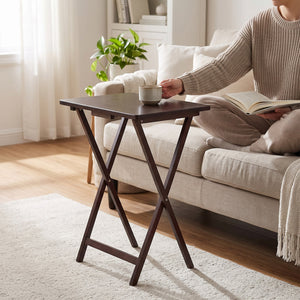 PJ Wood Folding TV Snack Tray Folding Table Desk Stand, Espresso Brown, Set of 2