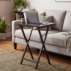 PJ Wood Folding TV Snack Tray Folding Table Desk Stand, Espresso Brown, Set of 2