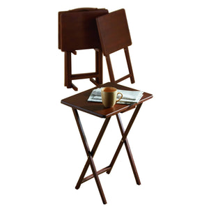PJ Wood Folding TV Tray Tables with Compact Storage Rack, Walnut, 5 Piece Set - TRAPSKI