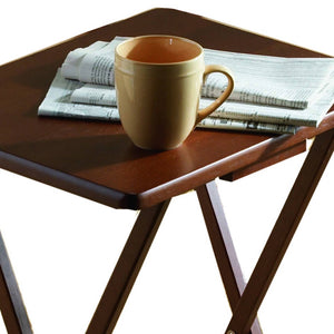 PJ Wood Folding TV Tray Tables with Compact Storage Rack, Walnut, 5 Piece Set - TRAPSKI