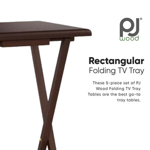 PJ Wood Folding TV Tray Tables with Compact Storage Rack, Walnut, 5 Piece Set - TRAPSKI