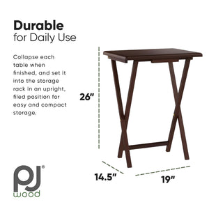 PJ Wood Folding TV Tray Tables with Compact Storage Rack, Walnut, 5 Piece Set - TRAPSKI