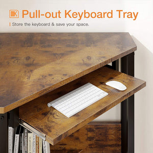 ODK Corner Triangle Computer Desk w/ Storage Space & Keyboard Tray, Rustic Brown - TRAPSKI