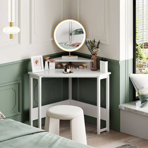 ODK Modern Triangle Corner Computer Writing Desk w/ Raised Monitor Stand, White