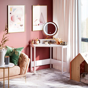 ODK Modern Triangle Corner Computer Writing Desk w/ Raised Monitor Stand, White