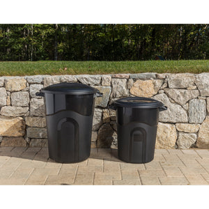 United Solutions 20 Gal Round Waste Container w/ Click Lock Lid, Black (2 Pack)