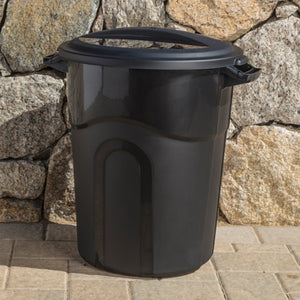 United Solutions 20 Gal Round Waste Container w/ Click Lock Lid, Black (2 Pack)