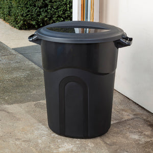 United Solutions 20 Gal Round Waste Container w/ Click Lock Lid, Black (2 Pack)