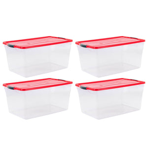 Rubbermaid Cleverstore 18 Gal Plastic Holiday Storage Tote, Clear & Red, 4 Pack - TRAPSKI