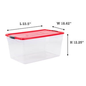 Rubbermaid Cleverstore 18 Gal Plastic Holiday Storage Tote, Clear & Red, 4 Pack - TRAPSKI