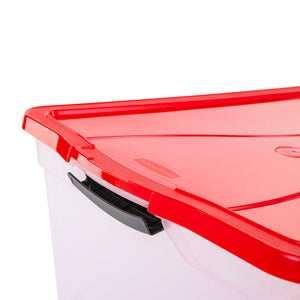 Rubbermaid Cleverstore 18 Gal Plastic Holiday Storage Tote, Clear & Red, 4 Pack - TRAPSKI