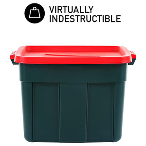 Rubbermaid Roughneck 18 Gal Plastic Holiday Storage Tote, Green and Red (6 Pack)