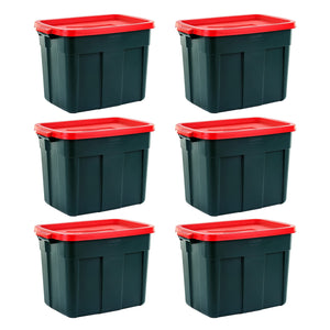 Rubbermaid Roughneck 18 Gal Plastic Holiday Storage Tote, Green and Red (6 Pack)