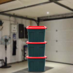 Rubbermaid Roughneck 18 Gal Plastic Holiday Storage Tote, Green and Red (6 Pack)