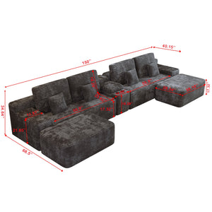 150'' Width 5-Piece Sectional Sofa with 2 Ottomans