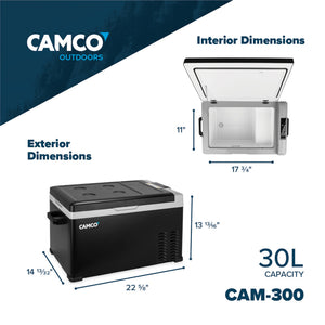 Camco CAM-300 30L Compact Portable Refrigerator/Freezer with LCD Control Panel
