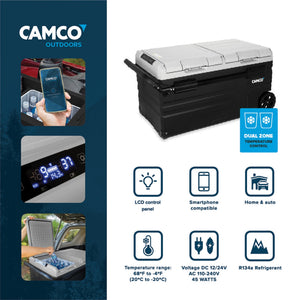 Camco CAM-750 75 Liter Portable Compact Refrigerator with Dual Zone Cooling