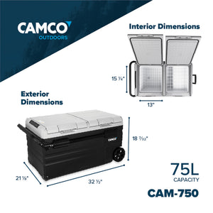 Camco CAM-750 75 Liter Portable Compact Refrigerator with Dual Zone Cooling
