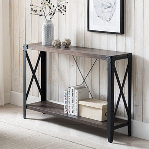 OKD 46 Inch 2-Tier Console Sofa Hallway Entryway Accent Table, Dark Rustic Oak - TRAPSKI