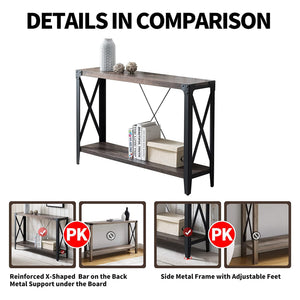 OKD 46 Inch 2-Tier Console Sofa Hallway Entryway Accent Table, Dark Rustic Oak - TRAPSKI