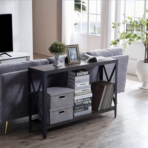 OKD 46 Inch 2-Tier Console Sofa Hallway Entryway Accent Table, Dark Rustic Oak - TRAPSKI