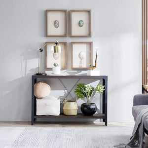 OKD 46 Inch 2-Tier Console Sofa Hallway Entryway Accent Table, Barnwood Brown