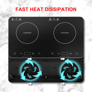 COOKTRON 1800W 120V Portable Double Burner Electric Induction Cooktop w/Knobs
