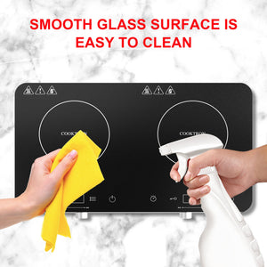 COOKTRON 1800W 120V Portable Double Burner Electric Induction Cooktop w/Knobs