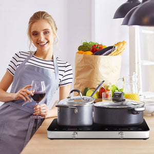 COOKTRON 1800W 120V Portable Double Burner Electric Induction Cooktop w/Knobs
