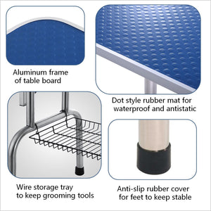 Folding Dog Pet Grooming Table Stainless Steel Frame Rubber Mat On Board With Adjustable Arm And Clamps Pet Dog Cat Grooming Table