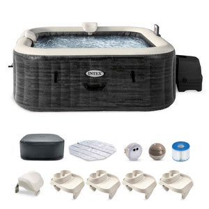 Intex PureSpa Plus Greystone Inflatable Hot Tub, 94 x 28", w/ Cup Holder 4-Pack
