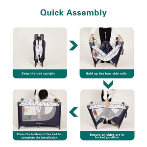 Pamo Babe Portable Enclosed Baby Playpen Crib with Mattress and Carry Bag, Blue