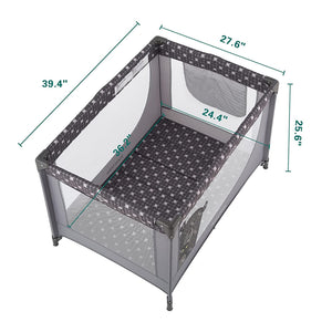 Pamo Babe Portable Enclosed Baby Playpen Crib with Mattress and Carry Bag, Gray
