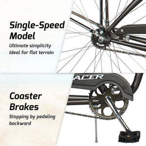 TRACER Taha 26 Inch Beach Cruiser 7 Speed Steel Frame Men's Bicycle, Matte Grey