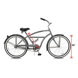 TRACER Taha 26 Inch Beach Cruiser 7 Speed Steel Frame Men's Bicycle, Matte Grey