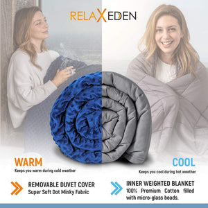 RELAX EDEN Adult Cotton Weighted Blanket w/ Navy Cover, 60 x 80 In, 20 Lb, Gray