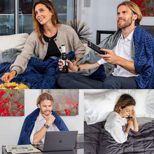 RELAX EDEN Adult Cotton Weighted Blanket w/ Navy Cover, 60 x 80 In, 20 Lb, Gray