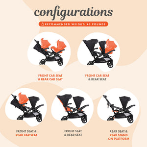 Baby Trend Sit N' Stand Double Stroller 2.0 DLX w/5 Point Safety Harness, Stormy - TRAPSKI