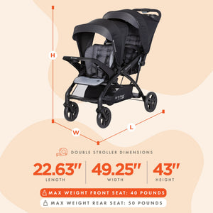 Baby Trend Sit N' Stand Double Stroller 2.0 DLX w/5 Point Safety Harness, Stormy - TRAPSKI