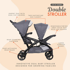 Baby Trend Sit N' Stand Double Stroller 2.0 DLX with 5 Point Harness, Magnolia