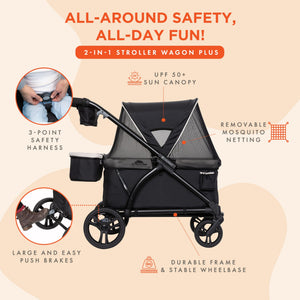 Baby Trend Expedition 2-in-1 Stroller Wagon PLUS w/Canopy & Basket, Modern Khaki