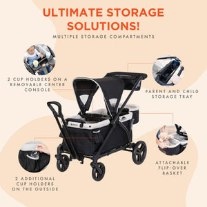 Baby Trend Expedition 2-in-1 Stroller Wagon PLUS w/Canopy & Basket, Modern Khaki
