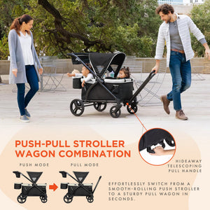 Baby Trend Expedition 2-in-1 Stroller Wagon PLUS w/Canopy & Basket, Modern Khaki