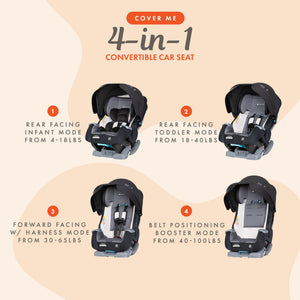Baby Trend Cover Me 4 in 1 Convertible Car Seat with Adjustable Canopy, Black