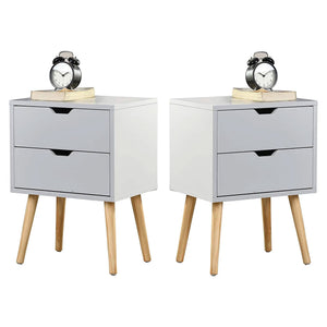 Sweetgo Modern Wooden Nightstand Table with 2 Storage Drawers, White, Set of 2