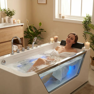67" Whirlpool Bathtub with Hydrotherapy Jets and Glass Panel