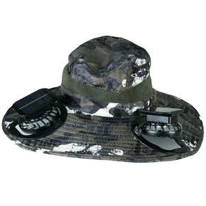 Outdoor Wide Brim Sun Hat With 2 Rechargeable Fans Solar Powered 3 Wind Speeds UPF50+ Breathable Waterproof Nylon Mesh Outdoor Hat For Hiking Camping