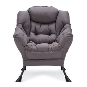 JOMEED Modern Plush Fabric Lazy Accent Chair with Armrests and Side Pocket, Grey