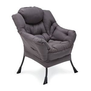 JOMEED Modern Plush Fabric Lazy Accent Chair with Armrests and Side Pocket, Grey